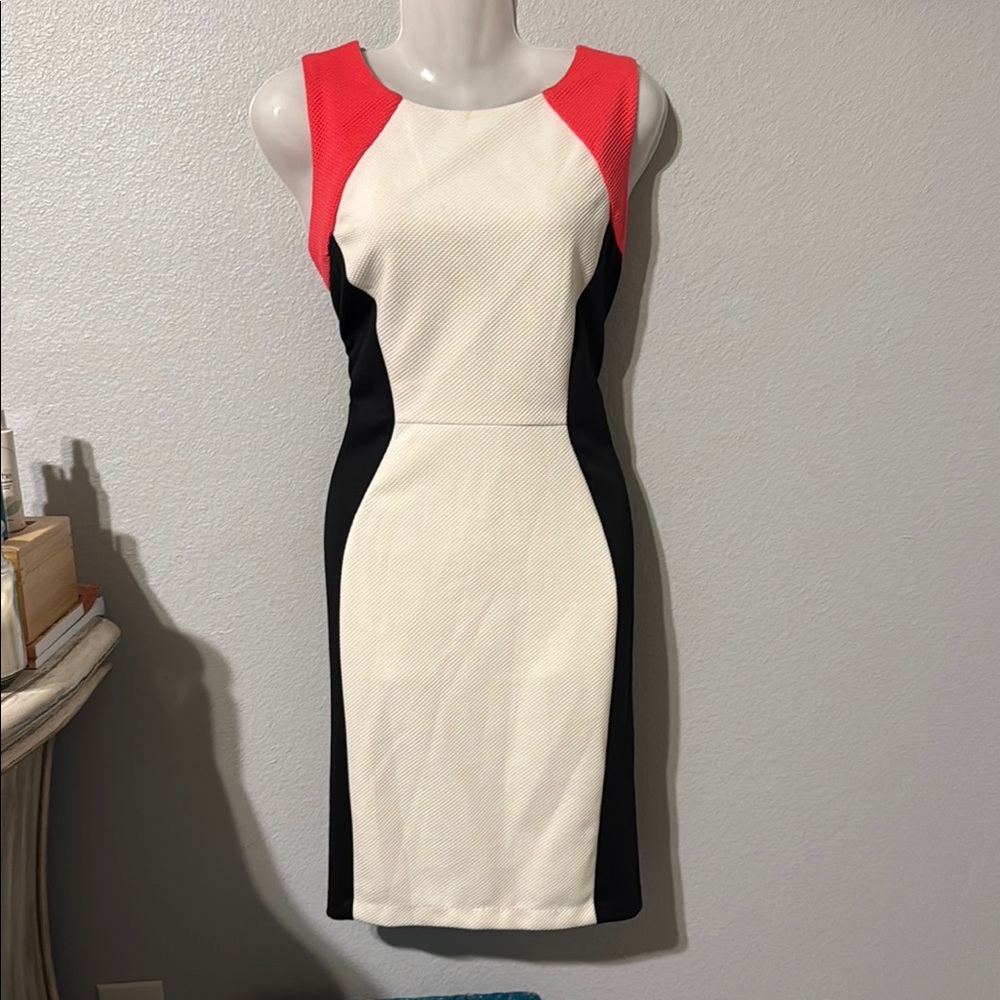 NWT Chic Sleeveless Colorblock Dress in White, Black, and Pink
